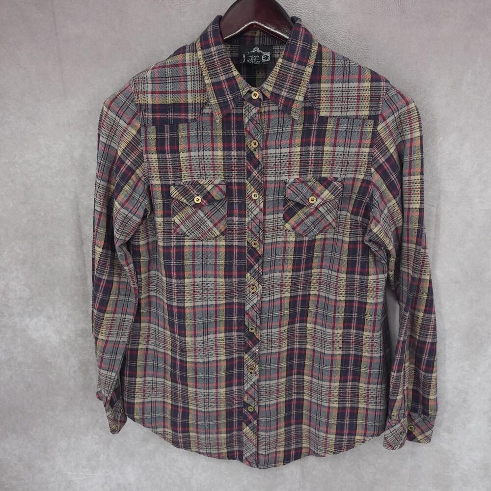 Angie Top Womens Large Plaid Button Up Flannel‎ Long Sleeve Cotton